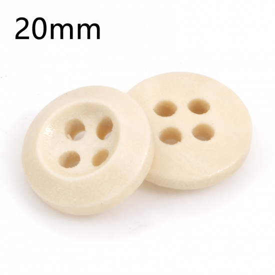 Picture of Wood Sewing Buttons Scrapbooking 4 Holes Round Creamy-White 20mm Dia., 100 PCs