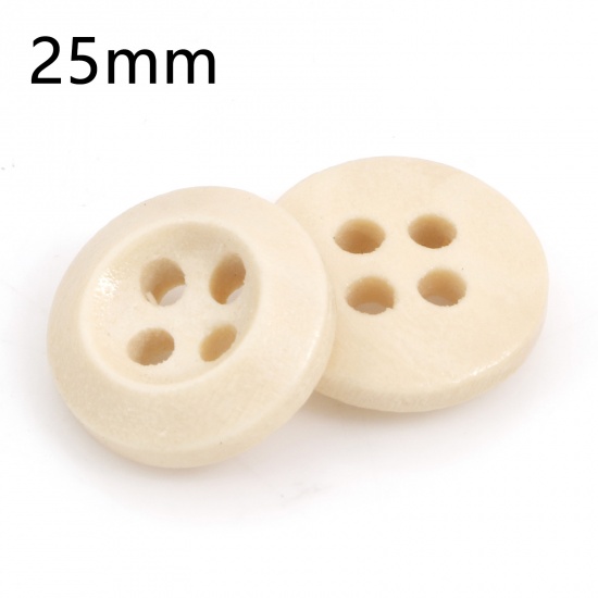 Picture of Wood Sewing Buttons Scrapbooking 4 Holes Round Creamy-White 25mm Dia., 100 PCs