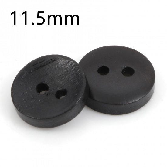 Picture of Natural Wood Sewing Buttons Scrapbooking Two Holes Round Dark Coffee 11.5mm Dia., 100 PCs