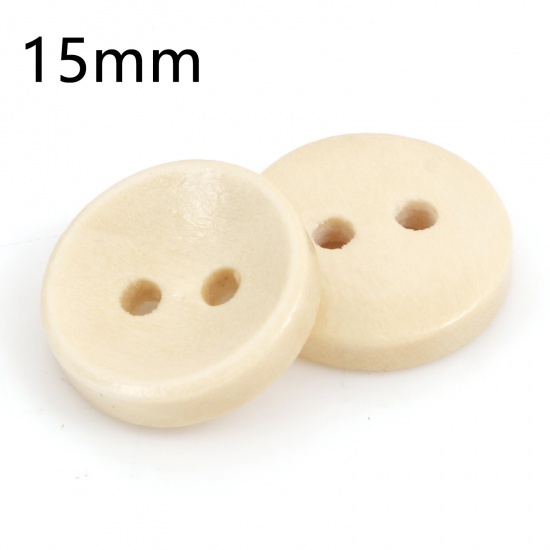 Picture of Natural Wood Sewing Buttons Scrapbooking Two Holes Round Creamy-White 15mm Dia., 100 PCs