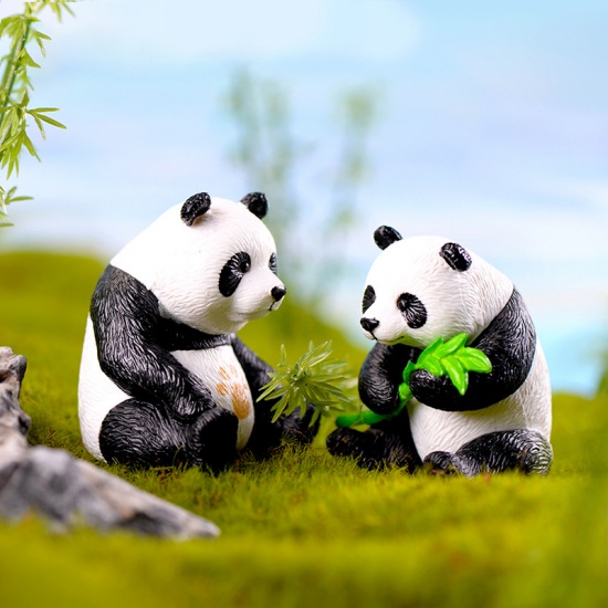 Bild von Weiß & Schwarz - S Niedlicher Panda Moos Mikrolandschaft Terrarium Figur Dekoration Harz Lustige Panda Babys Ornament Fee Garten Miniatur （4 Stück / Set)