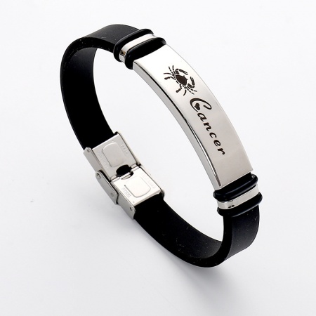 Picture of Wholesale Aries Sign Of Zodiac Constellations Black Stainless Steel Bangles Bracelets, Silver Tone Unisex Simple & Casual Gift Jewelry Supply, 21.5cm(8 4/8") long, 1 Piece
