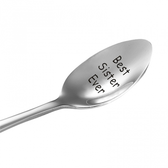 Picture of Silver Tone Stainless steel smooth carved Best Sister Ever spoon