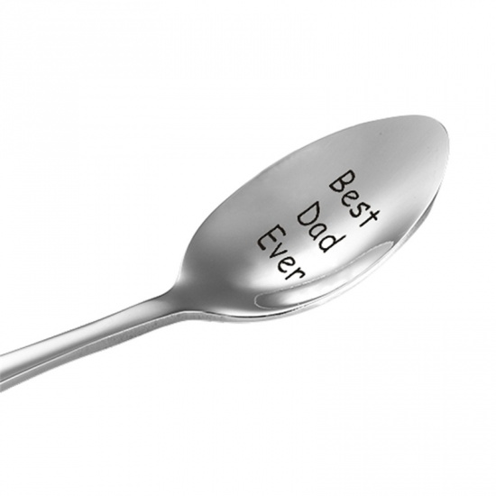 Изображение Silver Tone Stainless steel smooth carved Best Dad Ever spoon