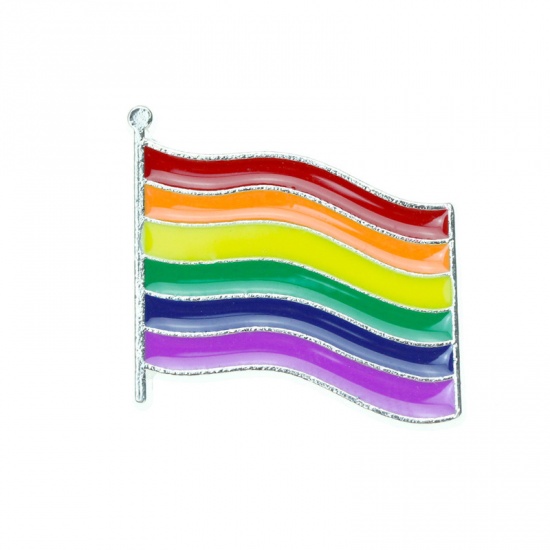 Изображение Основы для Брошей Флаг Разноцветный С Эмалью 23мм x 23мм, 1 ШТ