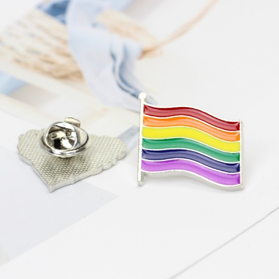 Picture of Pin Brooches Flag Multicolor Enamel 23mm x 23mm, 1 Piece