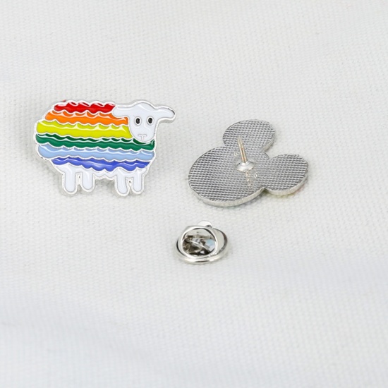 Picture of Pin Brooches Sheep Multicolor Enamel 31mm x 21mm, 1 Piece