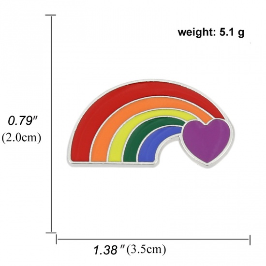 Изображение Основы для Брошей Радуга Сердце Разноцветный С Эмалью 35мм x 20мм, 1 ШТ