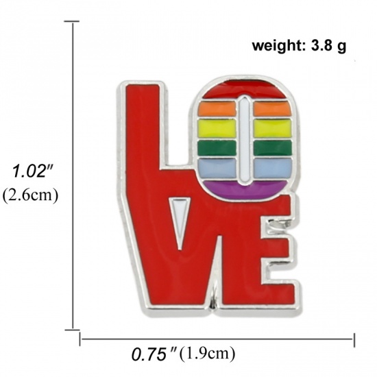ブローチ " Love " 多色 エナメル 26mm x 19mm、 1 個 の画像
