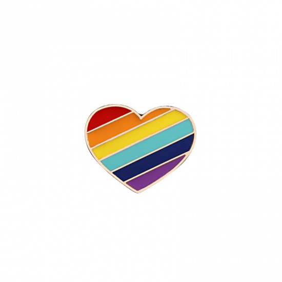 Picture of Pin Brooches Heart Multicolor Enamel 25mm x 20mm, 1 Piece