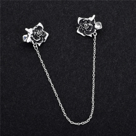 Picture of Cardigan Collar Shawl Clip Brooch Rose Flower Antique Silver Color 1 Piece