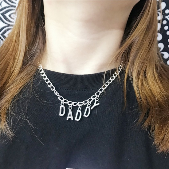 Immagine di Collana Tono Argento Messaggio " Daddy " 37cm Lunghezza, 1 Pz