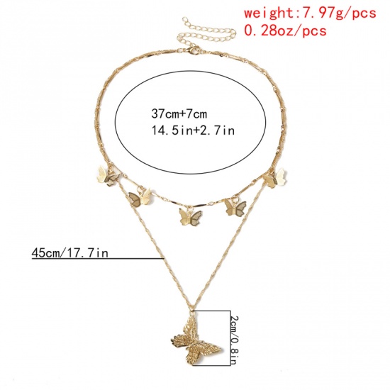 Picture of Copper Multilayer Layered Necklace Gold Plated Butterfly Animal 37cm(14 5/8") long, 1 Piece