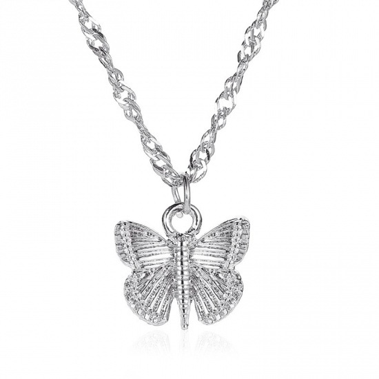 Picture of Necklace Silver Tone Butterfly Animal 47cm(18 4/8") long, 1 Piece