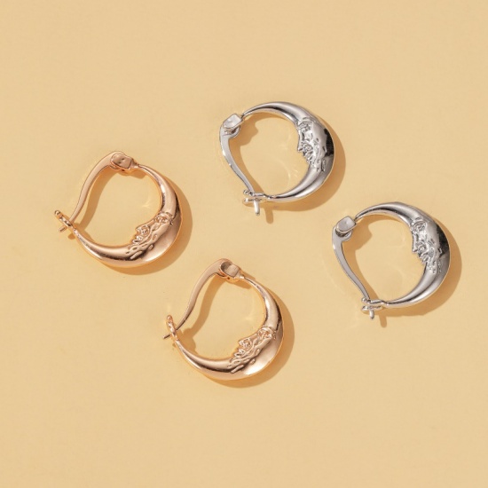 Picture of Brass Hoop Earrings Silver Tone Half Moon 17mm x 15mm, 1 Pair                                                                                                                                                                                                 