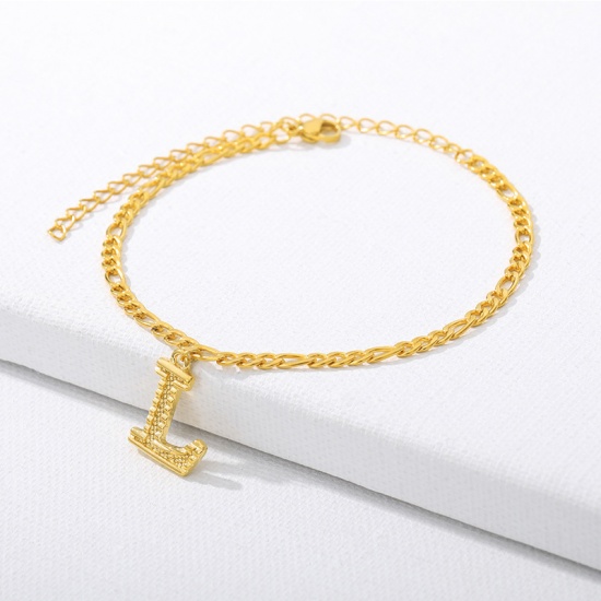 Picture of 18K Gold Color Stainless Steel Capital Alphabet/ Letter Message " L " Anklet 1 Piece