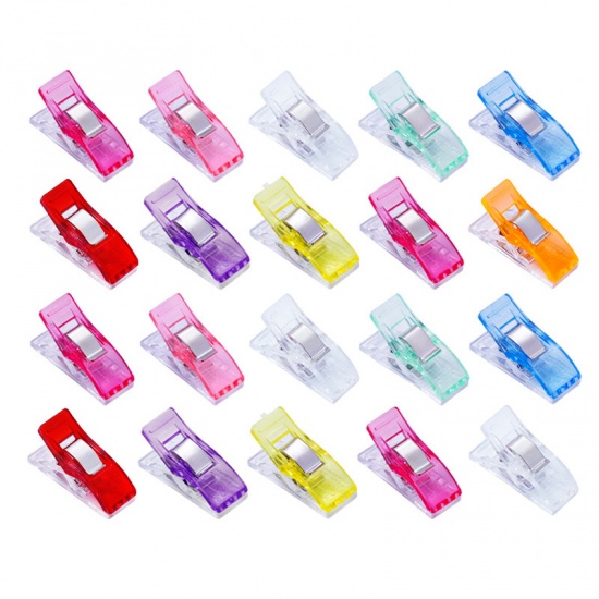 Picture of At Random Mixed - 10pcs Job Foot Case Multicolor Plastic Clips Fabric Clamps Patchwork Hemming Sewing Tools Sewing Accessories 27mm x 15mm