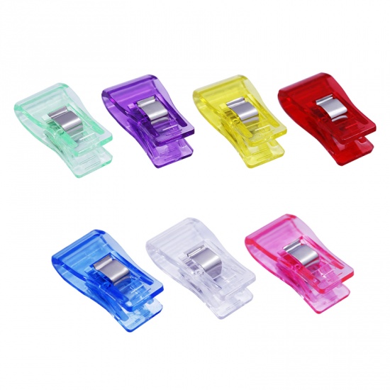 Immagine di Purple - 20pcs Job Foot Case Multicolor Plastic Clips Fabric Clamps Patchwork Hemming Sewing Tools Sewing Accessories 33mm x 18mm