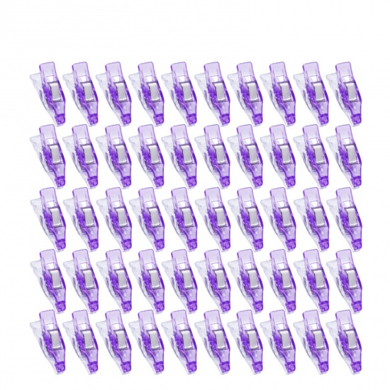 Immagine di Purple - 20pcs Job Foot Case Multicolor Plastic Clips Fabric Clamps Patchwork Hemming Sewing Tools Sewing Accessories 27mm x 7mm