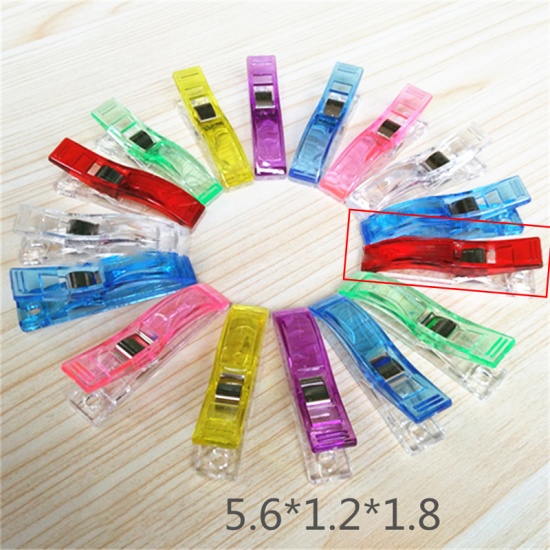 Picture of Red - 20pcs Job Foot Case Multicolor Plastic Clips Fabric Clamps Patchwork Hemming Sewing Tools Sewing Accessories 56mm x 18mm