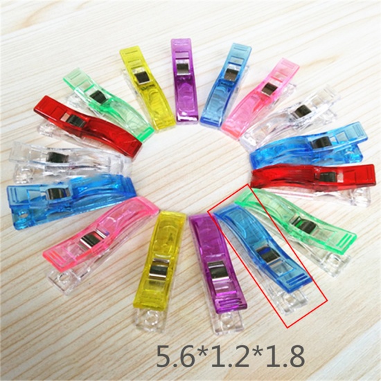 Picture of Blue - 20pcs Job Foot Case Multicolor Plastic Clips Fabric Clamps Patchwork Hemming Sewing Tools Sewing Accessories 56mm x 18mm