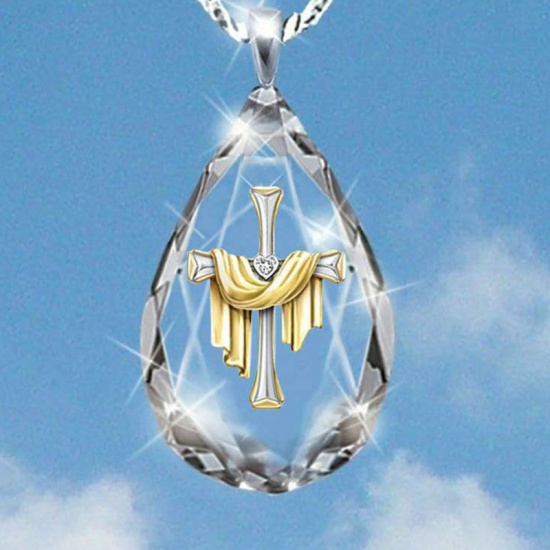 Изображение Ожерелья Позолоченный И Былые K Прозрачный Крест 42см длина, 1 ШТ