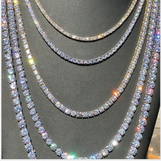 Picture of Tennis Chain Necklace Silver Tone Multicolor Rhinestone 56cm(22") long, 1 Piece