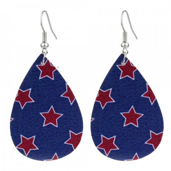 Imagen de Dia de la Independencia Americana Pendientes Rojo & Azul Oliva Estrellas de cinco puntos 75mm x 38mm, 1 Par