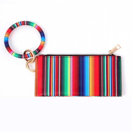 Immagine di Multicolor - PU Wallet Bracelets Key Ring Slim Cash Smart Phone Zipper Key Bag Double-sided Printing Smallsized Clutch for Girl