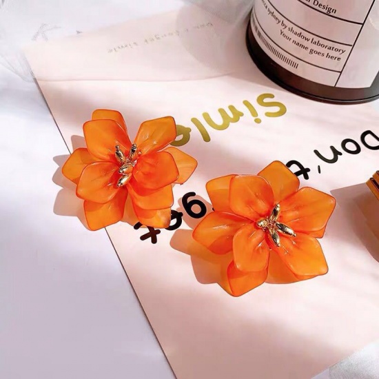 Imagen de Pendientes Naranja Flor 56mm x 56mm, 1 Par