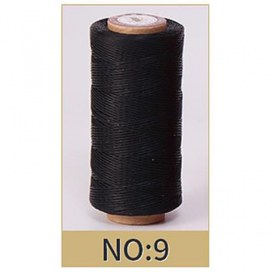 Image de Noir - Cordon de fil ciré en cuir 50M 150D 0.8MM pour outil d'artisanat bricolage Fil de couture à la main Ligne de couture cirée plate ， 2 rouleaux