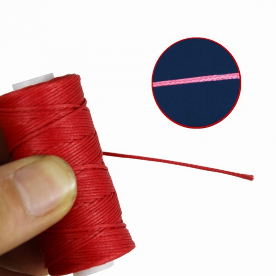 Image de Rouge foncé - Cordon de fil ciré en cuir 50M 150D 0.8MM pour outil d'artisanat bricolage Fil de couture à la main Ligne de couture cirée plate ， 2 rouleaux