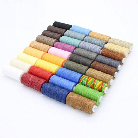 Image de Multicolore - Cordon de fil ciré en cuir 50M 150D 0.8MM pour outil d'artisanat bricolage Fil de couture à la main Ligne de couture cirée plate ， 2 rouleaux