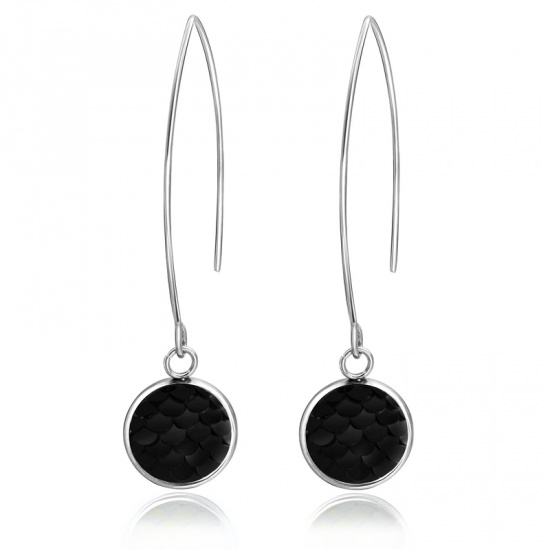 Picture of Stainless Steel Earrings Silver Tone Black Round Fish Scale 58mm, 1 Pair