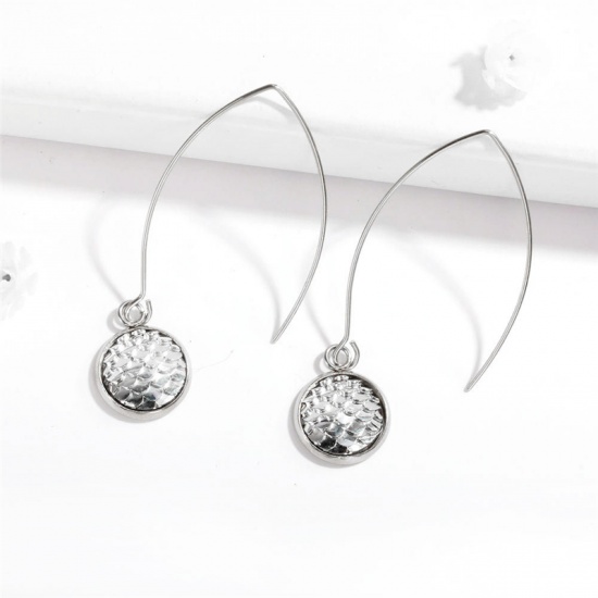 Picture of Stainless Steel Earrings Silver Tone White Round Fish Scale 58mm, 1 Pair