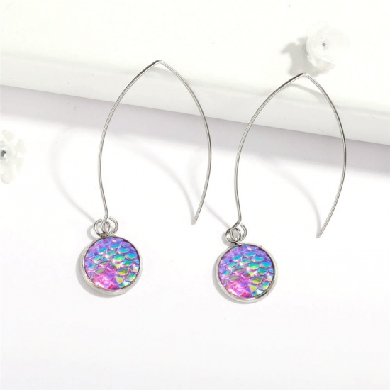 Picture of Stainless Steel Earrings Silver Tone Multicolor Round Fish Scale 58mm, 1 Pair