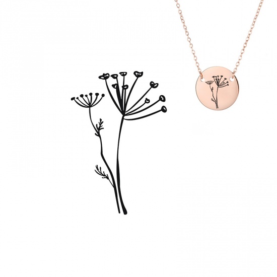Picture of 316L Stainless Steel Necklace Rose Gold Round Flower Leaves 42cm(16 4/8") long, 1 Piece