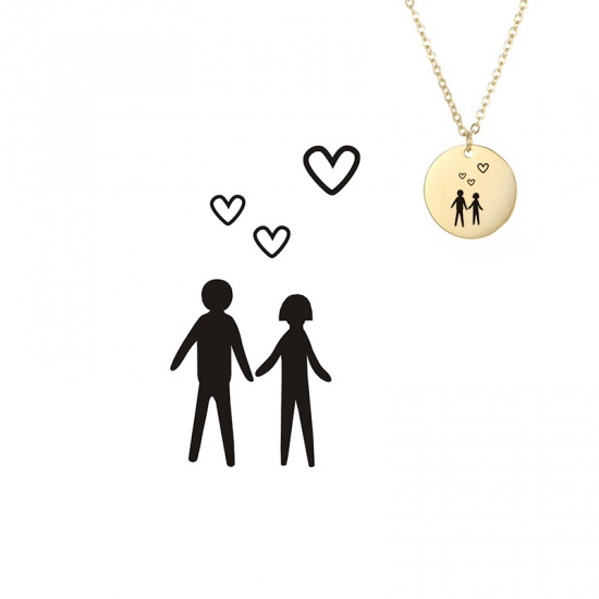 Picture of 316L Stainless Steel Family Jewelry Necklace Gold Plated Lovers Heart 42cm(16 4/8") long, 1 Piece