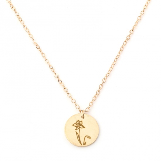 Picture of Birth Month Flower Necklace Gold Plated March Narcissus/ Daffodil Flower 44cm(17 3/8") long, 1 Piece