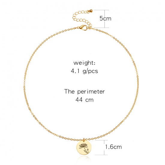 Picture of Birth Month Flower Necklace Gold Plated November Chrysanthemum Flower 44cm(17 3/8") long, 1 Piece