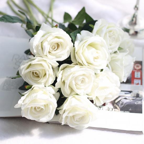 Picture of Milk White - Silk Peony Bouquet Fake Plants Artificial Roses Flower DIY Wedding Party Home Decorations 51cm long，1 stick