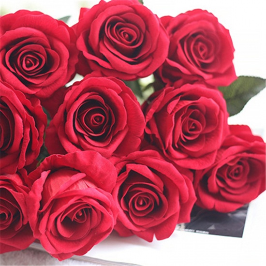 Picture of Red - Silk Peony Bouquet Fake Plants Artificial Roses Flower DIY Wedding Party Home Decorations 51cm long，1 stick