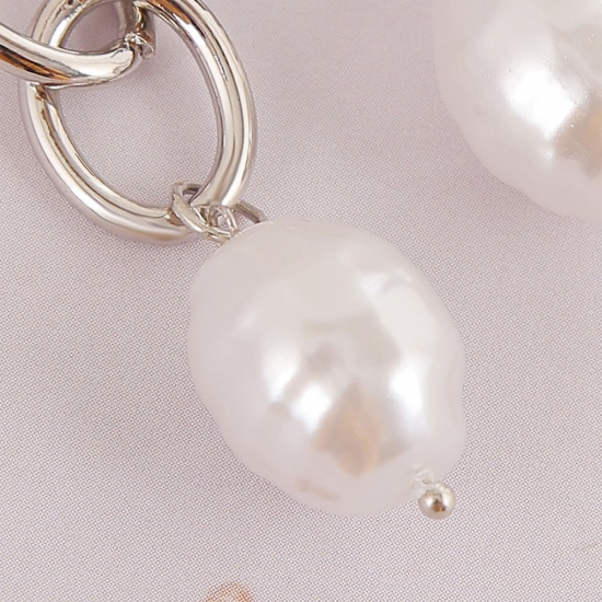 Picture of Link Chain Earrings Silver Tone White Baroque Imitation Pearl 7cm - 5cm, 1 Pair