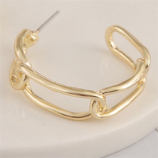 Picture of Link Chain Paperclip Chains Hoop Earrings Gold Plated C Shape 7cm - 5cm, 1 Pair