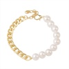 Picture of Thick Chains Bracelets Gold Plated White Geometric Imitation Pearl 18.2cm(7 1/8") long, 1 Piece