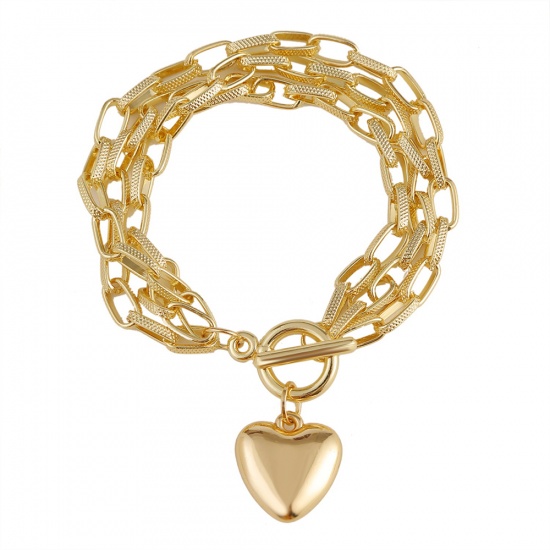 Picture of Thick Chains Bracelets Gold Plated White Geometric Imitation Pearl 18.2cm(7 1/8") long, 1 Piece