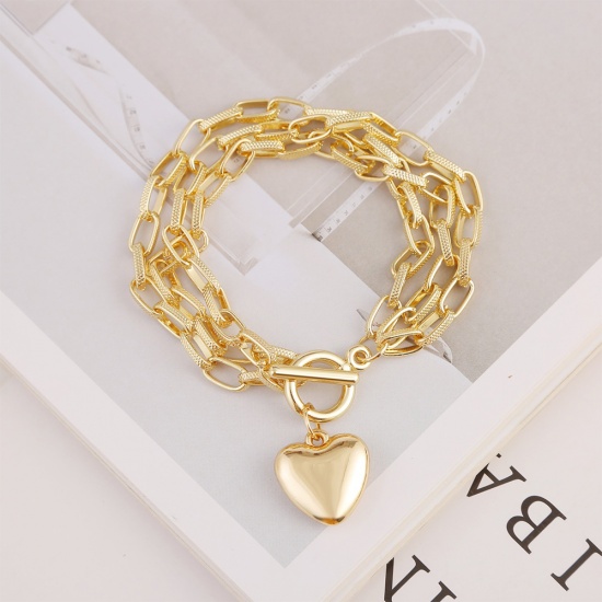 Picture of Baroque Paperclip Chains Bracelets Gold Plated Heart 20cm(7 7/8") long, 1 Piece