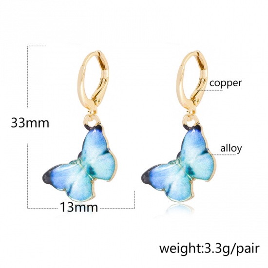Immagine di orecchino cerchio Oro Placcato Blu Farfalla Smalto 33mm x 13mm, 1 Paio