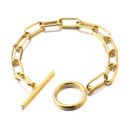 Picture of Wholesale Stainless Steel Link Cable Chain Bracelets, 18K Gold Plated Unisex Minimalist Gift Jewelry Supply, 21cm(8.3") long, 1 Piece