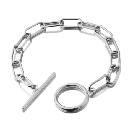 Picture of Wholesale Stainless Steel Paperclip Link Chain Bracelets, Silver Tone Unisex Minimalist Gift Jewelry Supply, 18cm(7.1") long, 1 Piece